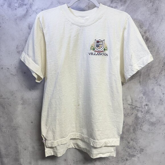Vintage 90s Villanova T Shirt Mens Medium 19x25.5 White Embroidered College USA - Picture 2 of 14